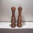 11 In Vtg Spun Wood Salt Shake and Pepper Mill Grinder Wooden Excellent 