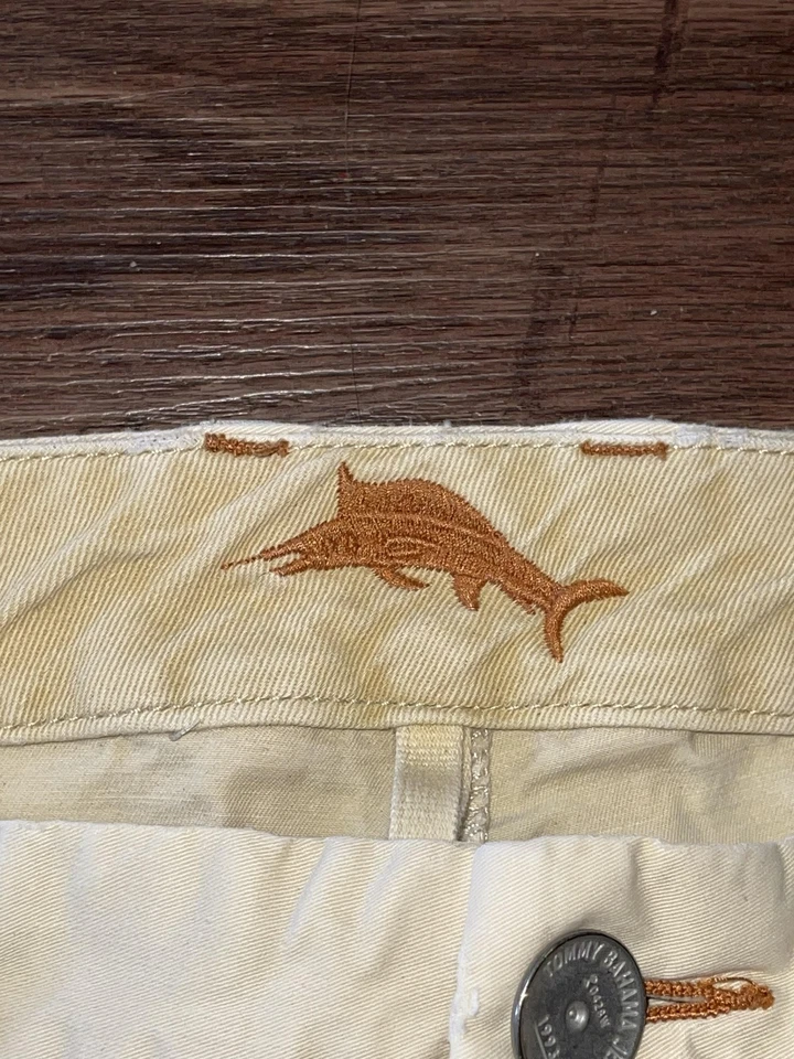 Pantalones de mezclilla Tommy Bahama para hombre 36x32 beige caqui elástico pierna recta logotipo marlin Foto 4 de 4