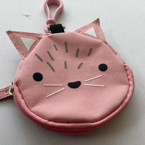 Girl's Pink Cat Coin Purse Keychain Clip Pouch Zip Around Kitten Bag Mini - Picture 3 of 7