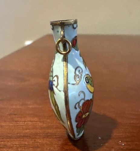 Chinese Asian Vintage CLOISONNE Miniature Enamel Vase Pendant FLORAL BIRD PARROT - Picture 4 of 13
