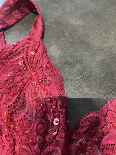 Victoria's Secret Vintage 80s Slip Red Maxi Beaded Dress With Slit Size XS - Picture 11 of 12