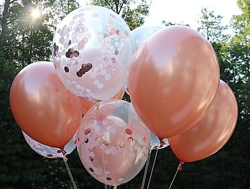 Rose Gold Confetti Balloons 18 inch |10 Pack Rose Gold Foil, Light Pink Paper - Picture 8 of 9