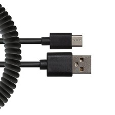 Coiled USB Cable MicroUSB Charger Cord Power Wire Sync Black for SmartPhones