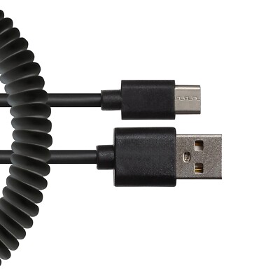 Coiled USB Cable MicroUSB Charger Cord Power Wire Sync Black for SmartPhones