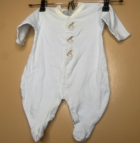 Le Top Baby Layette Size 3 Months One Piece Blue White Stripe Long Sleeve Snap - Picture 5 of 16