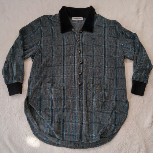 Sonia Rykiel Paris Vintage Samt Kragen Button Down Gr. L kariert Shacket Grunge - Bild 2 von 12