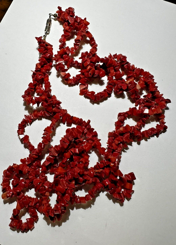 Collar 3T vintage rojo bambú rama coral marino pepita trenzada 25" cuentas F2 - Imagen 3 de 7