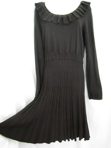 WICKED Goth Bloused Jet Black Secretary Winter Sweater Dress Neck Ruffle Large - Picture 2 of 6