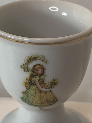Vintage Gilded Gold Rimmed Porcelain Holly Hobbie Egg Cup 2.5 inches Tall - Picture 2 of 10