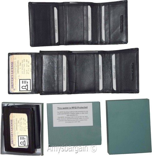 Cartera de hombre con bloqueo RFID de cuero genuino triple billetera 11 tarjetas de crédito en caja* - Imagen 4 de 12