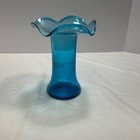 Blue Glass Vase Ruffled Rim Decor Bud Vase Flower Vase Home Decor