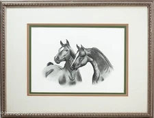 Stunning Vintage Pencil Drawing of Two Horses by Henry Groen, Signed!