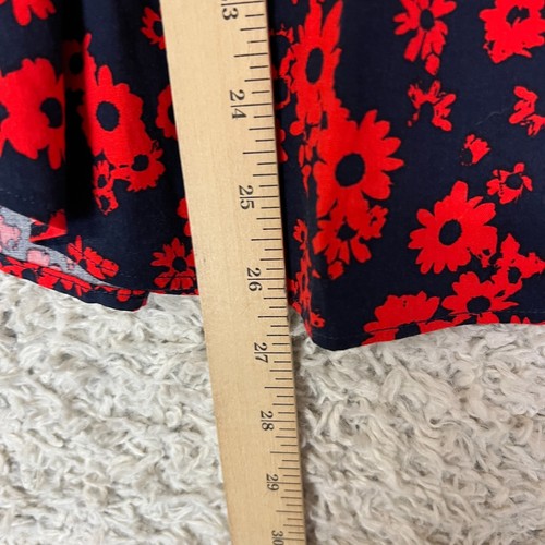 LOFT Ann Taylor Blouse Womens Medium Red Floral Round Yoke Puff Sleeve Top - Picture 2 of 9