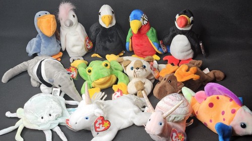 Ty Beanie Babys Menge 13 Kakadu Einhorn Ameisenbär Schnecke Elch Papagei  - Bild 14 von 15