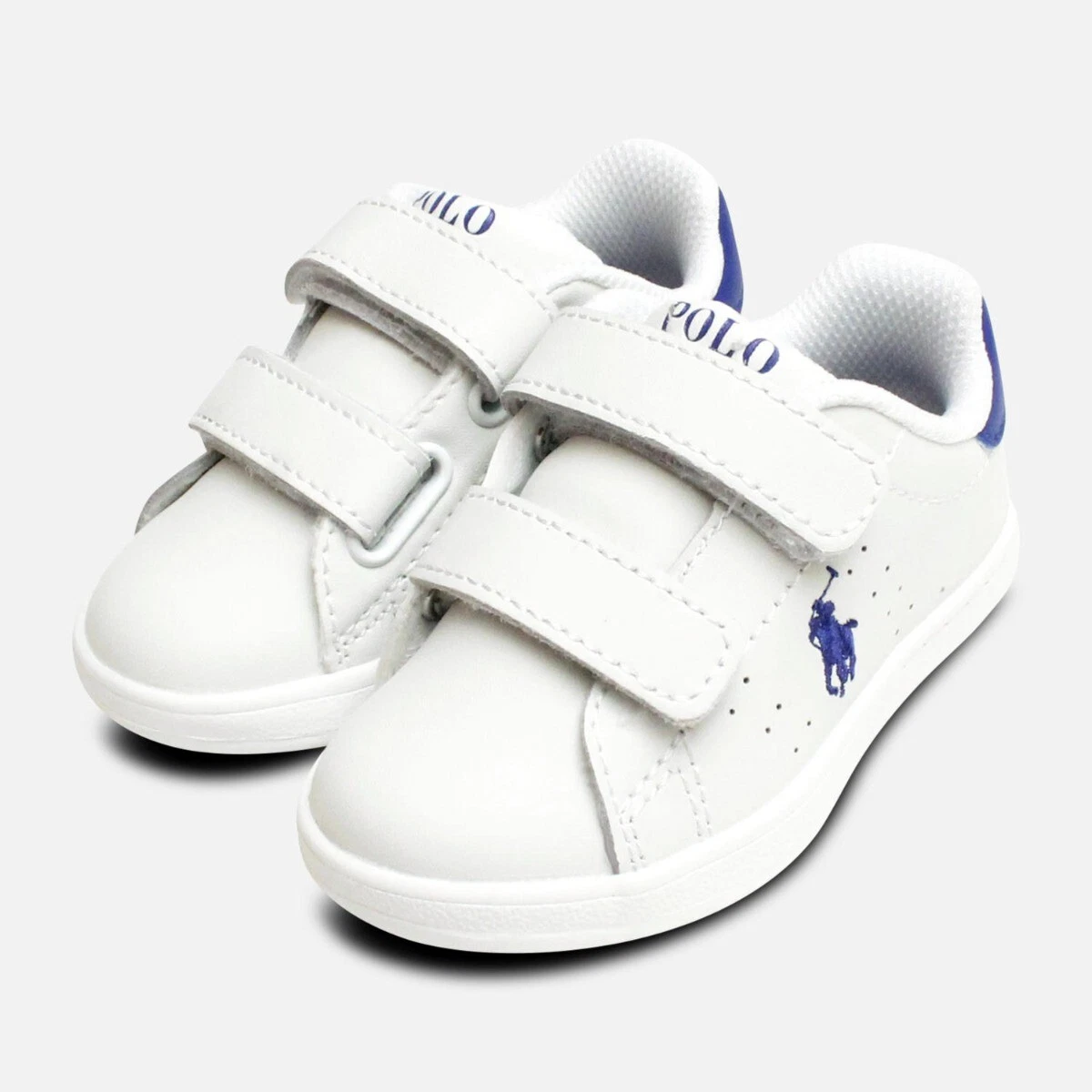 Ralph Lauren Polo White Childrens Shoes with Blue Logo