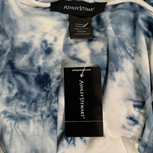 Ashley Stewart Duster Top Womens Size 22/24 Blue White Boho Tie Dye Shrug Blouse - Picture 6 of 9