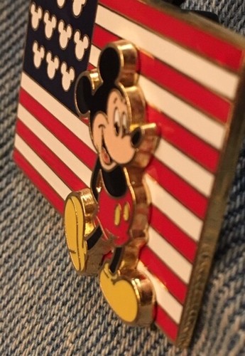 Partiotic Mickey Disney Pin - American Flag with Ears ~ 3D ~ Pin on Pin ~ USA - Picture 2 of 3