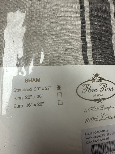 1 Pom Pom At Home By Hilde Leiaghat Jackson Stripe Linen Sham STD Flax Midnight - Picture 3 of 5