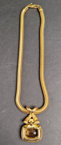 Rare Vintage Nolan Miller Gold Tone Pendant Rope Necklace Large Topaz Signed - Picture 5 of 6