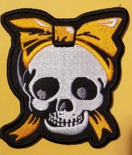 Orange Sugar Skull with bow Embroidered Patch approx 3x3.5"
