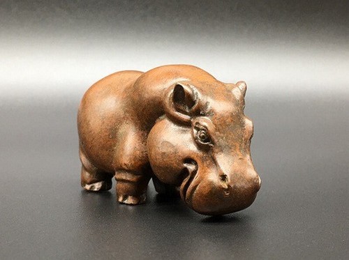 Rare Solid Brass Animal Hippo Hippopotamus Statue Tea Pet Figurine Hand Piece - Picture 3 of 5