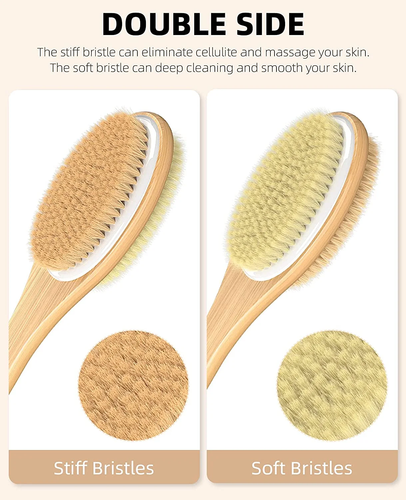 Shower Brush with Soft & Stiff Bristles, Bath Dual-Sided Long Handle Back Scrubb - Picture 5 of 12