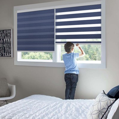 zebra cordless roller manual blackout blind horizontal shade dual window navy