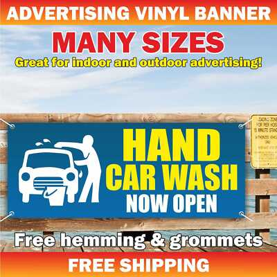 #ad HAND CAR WASH NOW OPEN Advertising Banner Vinyl Mesh Sign DETAILING SERVICES $39.95