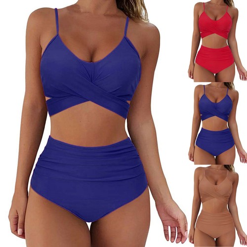 Women Sexy Solid Push Up High Cut Halter Bikini Set Two Piece Swimsuit Swimwear - Picture 2 of 28