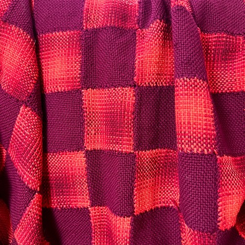 Vintage Handmade Patchwork Squares Woven Throw Blanket Pink Red Burgundy 53X53 - Picture 21 of 22