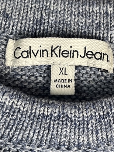 Suéter Pullover Calvin Klein Para Hombres Cuello Redondo Mezcla de Algodón Tejido Azul Talla XL - Imagen 2 de 6