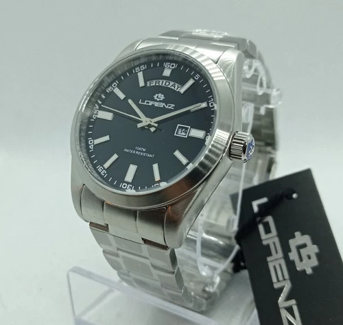 Men's Lorenz Day Date Watch, Glam, Day/Date, 40Mm Case, Black Dial