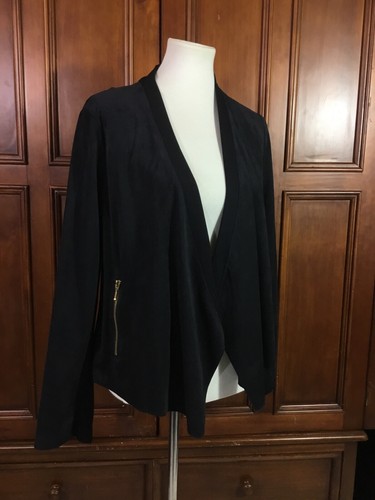 INC Womens Black Jacket Blazer Size Large Gold Zip Accent International Concepts - Picture 1 of 14