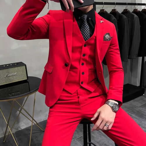 3PCS Suit Men's Dress Blazer Jacket Vest Pants One Button Wedding Tuxedos Formal - Picture 6 of 15