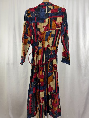 Womens Mandy Marsh Dress Vintage 1980s with Jaeger Leather Belt Geometric 12 uk - Picture 10 of 15