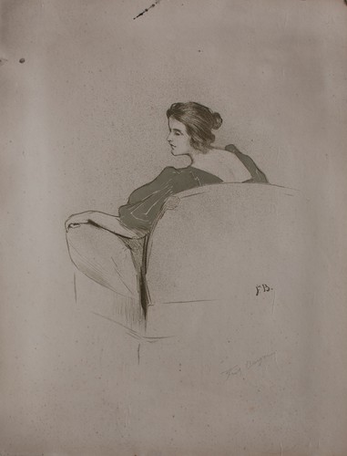 Fritz Burger Jugendstil Frauenporträt im Sessel signiert Lithografie um 1900 - Bild 4 von 4