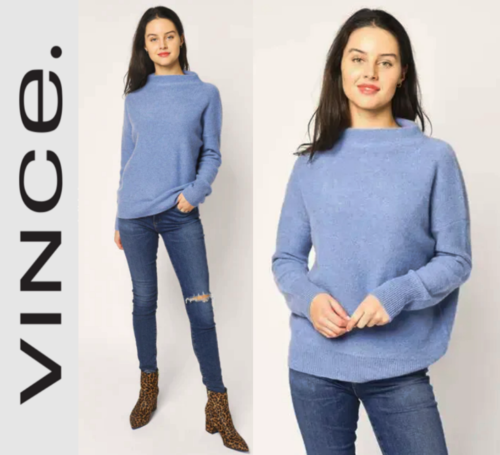 Vince Ultra Soft Boiled Cashmere Funnel Neck Sweater in Wave Quartz sz S $425