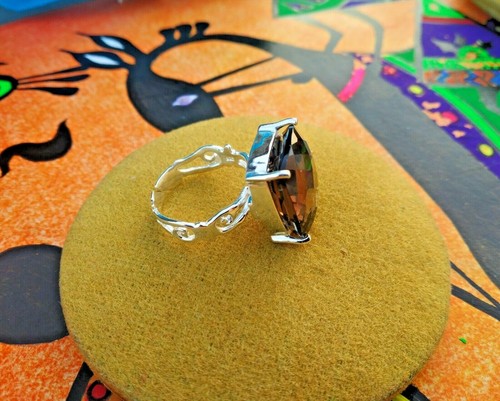 Natural Smoky Quartz Gemstone 925 Sterling Silver unisex Ring / Valentines Gift - Picture 2 of 4