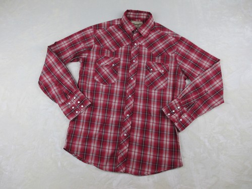 Wrangler Shirt Mens Medium Red Button Up Pearl Snap Sawtooth Cowboy Western - Picture 2 of 9