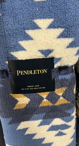Pendleton Eagle River Sherpa Throw Fleece Blanket Southwest Aztec Blue Nu - Picture 2 of 8