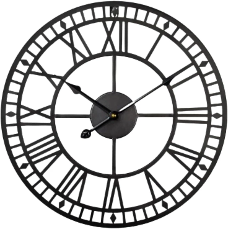 Large Roman Numeral Skeleton Wall Clock Big Giant Open Face Round Garden Clocks - Image 3 of 4