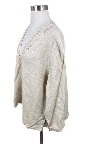 Chico's NEW 3 XL Tan Neutral Flax V Neck Linen Tunic Beachy Coastal - Picture 2 of 4