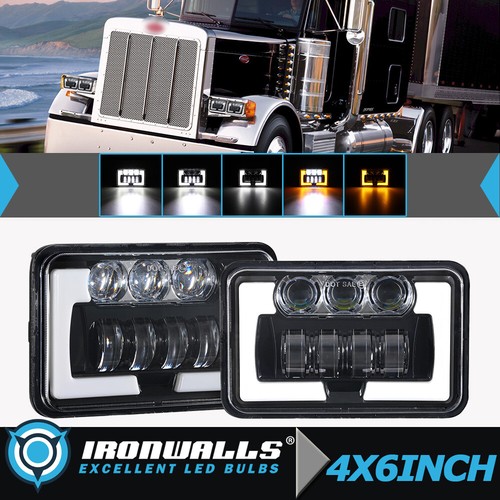 Pair DOT 4x6'' LED Headlights Beam DRL Turn for Peterbilt Kenworth Freightliner - Imagen 1 de 12
