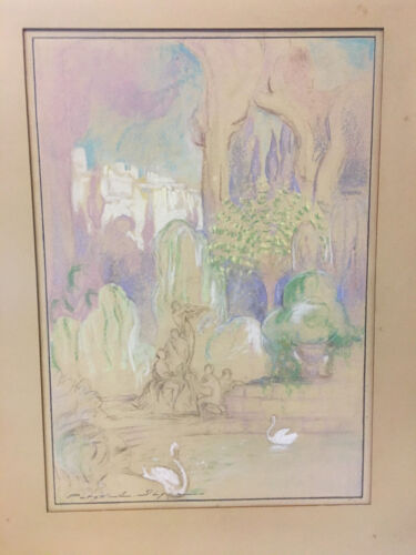 Vintage Peter Alexander Ilyin Signed Pastel Drawing of Nude Figures & Swans - Photo 2 sur 12