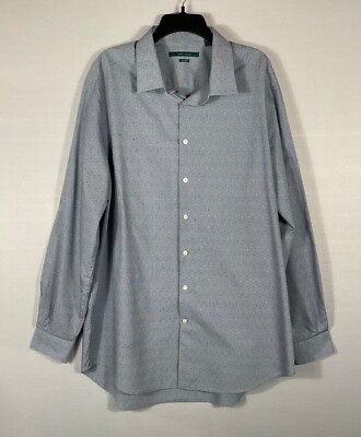 PERRY ELLIS Dress Shirt Mens XLT Tall Blue Check Collared Non-Iron Long Sleeves