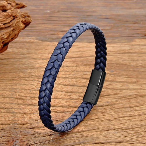 Simple Classic Stainless Steel Bracelet for Women & Men, Braided Leather Bangle - Picture 12 of 34
