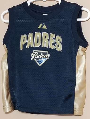 Majestic MLB SAN DIEGO PADRES Navy/Gold Sleeveless Crewneck Jersey Toddler 24M - Picture 2 of 6
