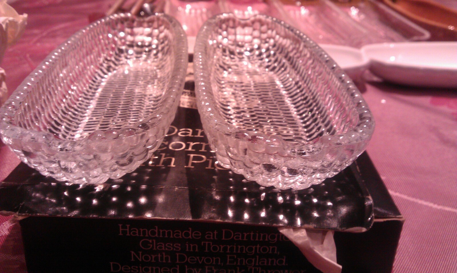 JOB 8 DARTINGTON CRYSTAL GLASS CORN ON COB DISHES 2 CARLTON WARE 1