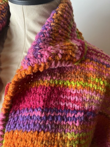 The Sweater Venture Colorful Hand Knit Full Zip Bright Pocket Collared 100% Wool - Picture 2 of 12