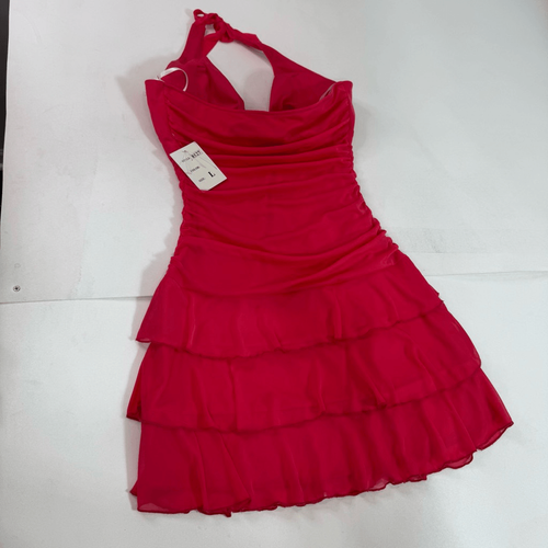 Tabu Minikleid Damen groß rosa Neckholder Edelsteine Y2K Stretch Stufen Rüschen - Bild 9 von 10